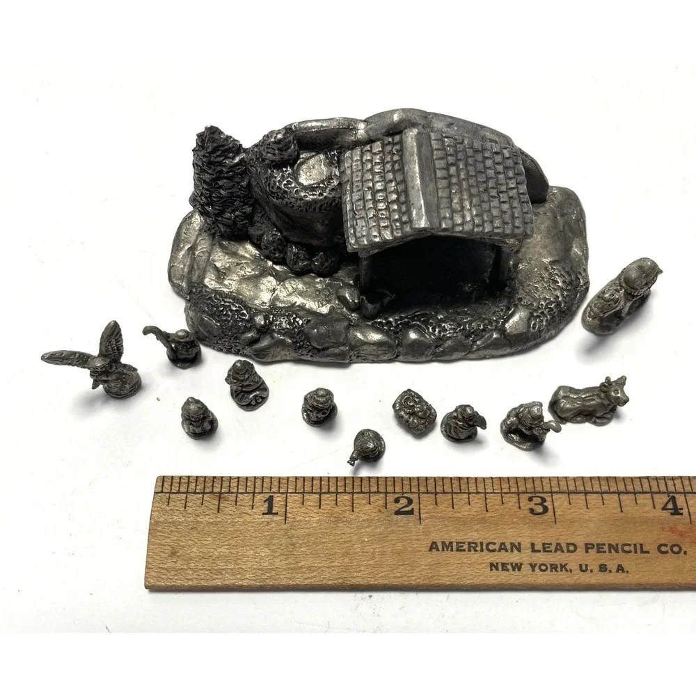 Pewter Nativity Scene Mini 12 Piece Set + Crèche‎ Holiday Tiny Decor Figurines